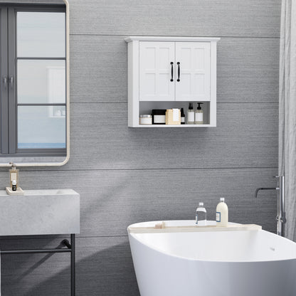 Bathroom Wall Cabinet, Medicine Cabinet, Kitchen Cupboard with 2 Doors and Adjustable Shelf, White
