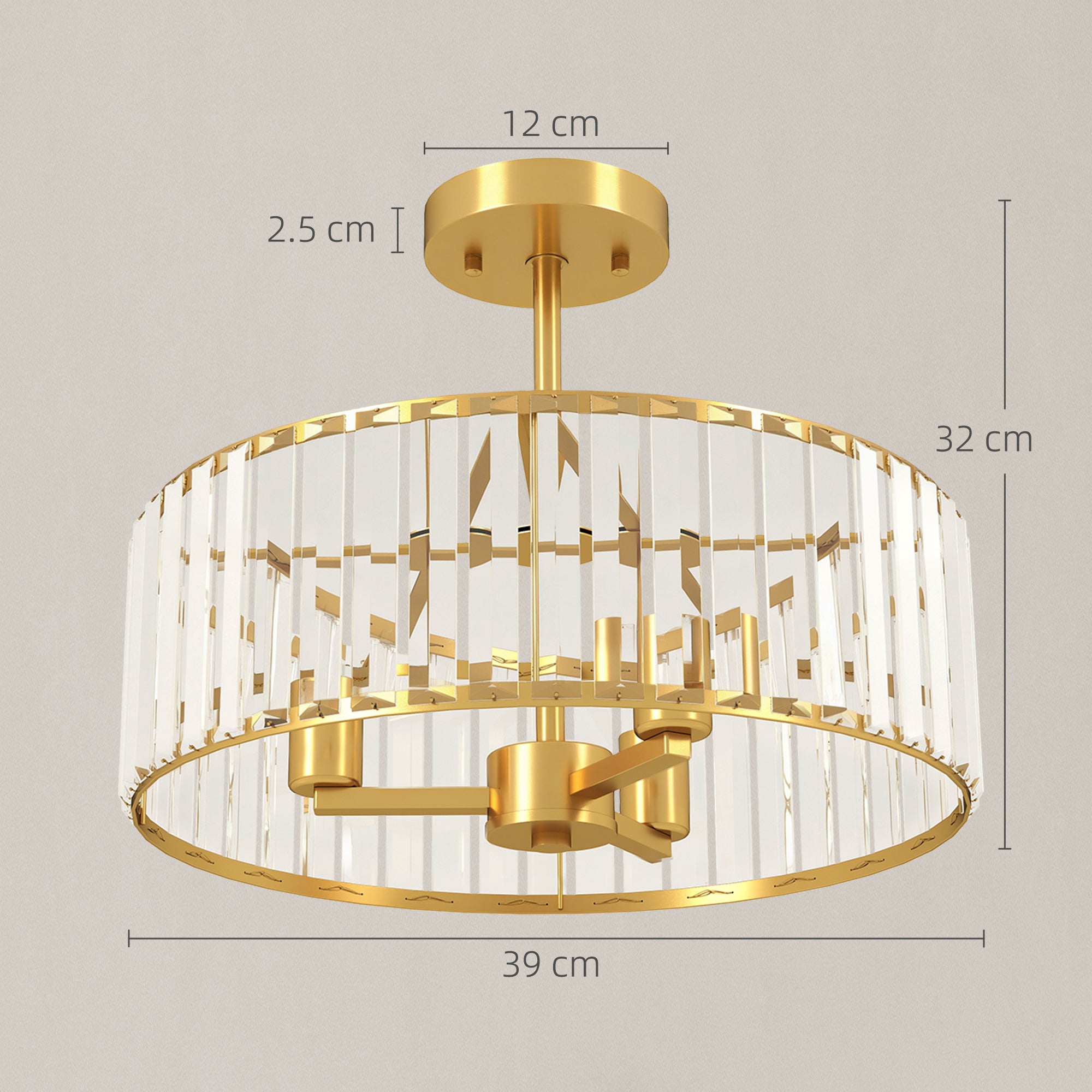 Crystal Ceiling Light Fixture, Semi Flush Mount Modern Crystal Chandelier Ceiling Light for Living Room, Bedroom, Hallway, Dining Room, E14 Base 3-Lights, Bulbs Not Included, Gold Tone