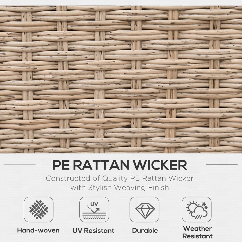 Outsunny 4 Pieces Rattan Garden Furniture Set, Garden Corner Sofa with Side Trays, Wicker Conservatory Furniture Set with Loveseats, Slatted Plastic Top Coffee Table and Cushions, Beige