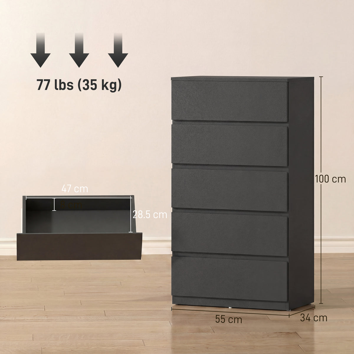 Chest of Drawers, 5-Drawer Storage Cabinets, Modern Dresser, Storage Drawer Unit for Bedroom