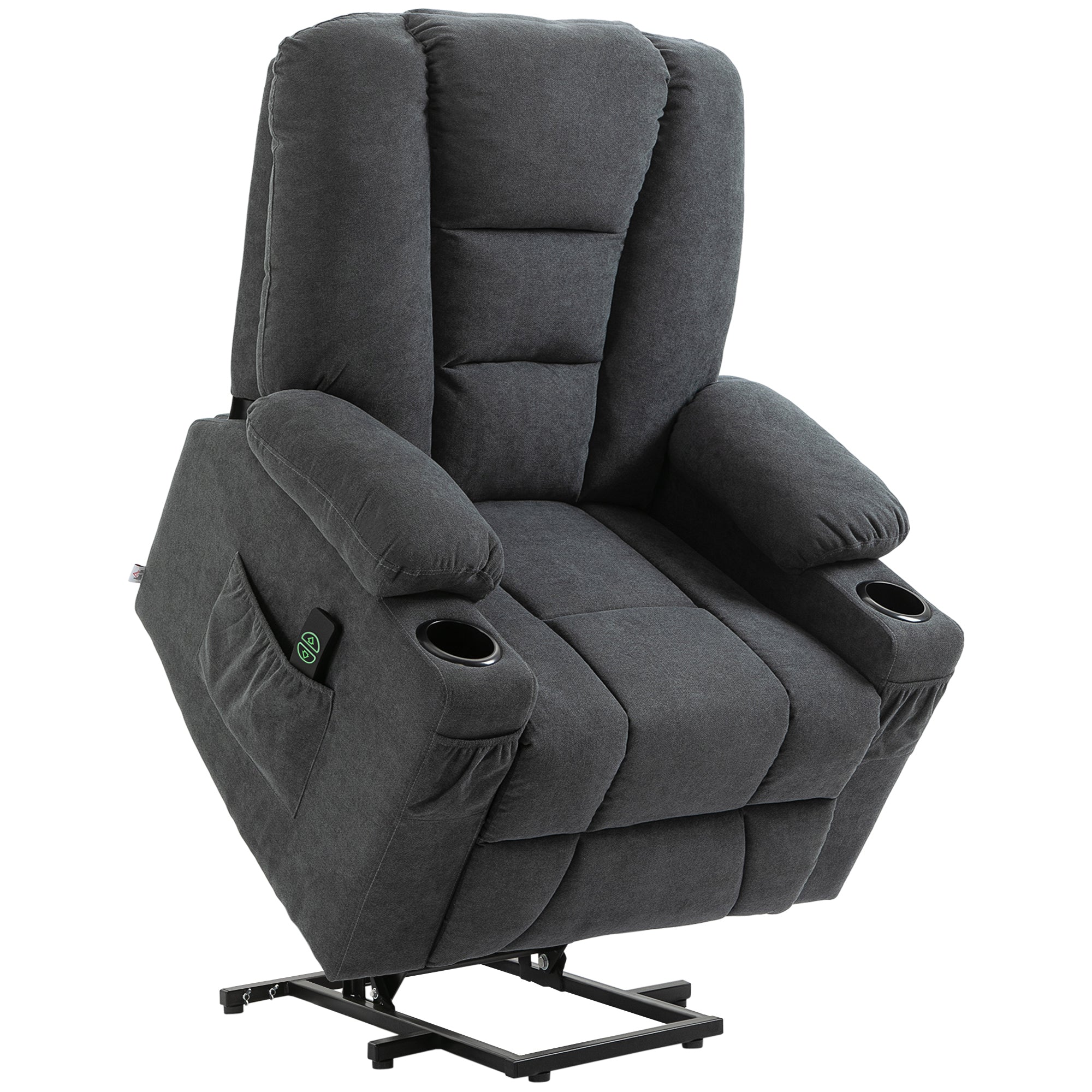 HOMCOM Electric Riser Recliner Armchair? Oversized Chair with Cup Holder & Side Pockets for Elderly in Living Room, Charcoal Grey
