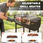 Outsunny Charcoal Barbecue Grill with 2 Cooking Areas, Portable BBQ Trolley with Wheels, Height Adjustable Grates, Bottom Shelf
