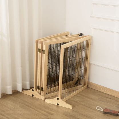 PawHut Wooden Pet Gate, Freestanding Dog Security Barrier with Two Support Feet - Natural Tone
