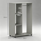 Open Wardrobe on Wheels, Bedroom Wardrobe with Clothes Hanging Rail, 3 Storage Shelves, Mobile Garment Rack for Cloakroom, Hallway, Grey