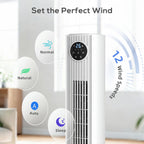 28dB Tower Fan for Bedroom, 36 inch, 8 m/s Velocity Standing Cooling Fan with 80° Oscillating, BLDC Motor, 12 Speeds, LED Display, 4 Modes, 12H Timer, Remote Control, White
