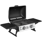 Outsunny Two-Burner Compact Gas Grill with 2 Folding Side Shelves - Black