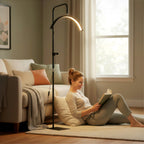 Half Moon Lash Light, Beauty Floor Lamp with 350° Rotatable Head, 7 Colour Temperature and Phone Holder, Dimmable Standing Lamp for Eyelash Extension, Tattoo, Nails, Skincare, Black