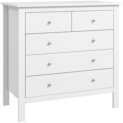 5 Drawer Chest of Drawers, Modern Dresser for Bedroom, Wide Storage Unit for Living Room, Hallway, Closet, White