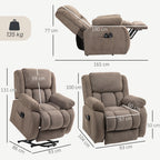 HOMCOM Riser Recliner Armchair with 8 Vibration Massage and Lumbar Heater, Wide Seat, USB Port, Light Brown