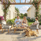 Outsunny 4 Piece Rattan Garden Furniture Set with Loveseat, Armchairs, Wood Table, Wicker Patio Conversation Set, Cream White