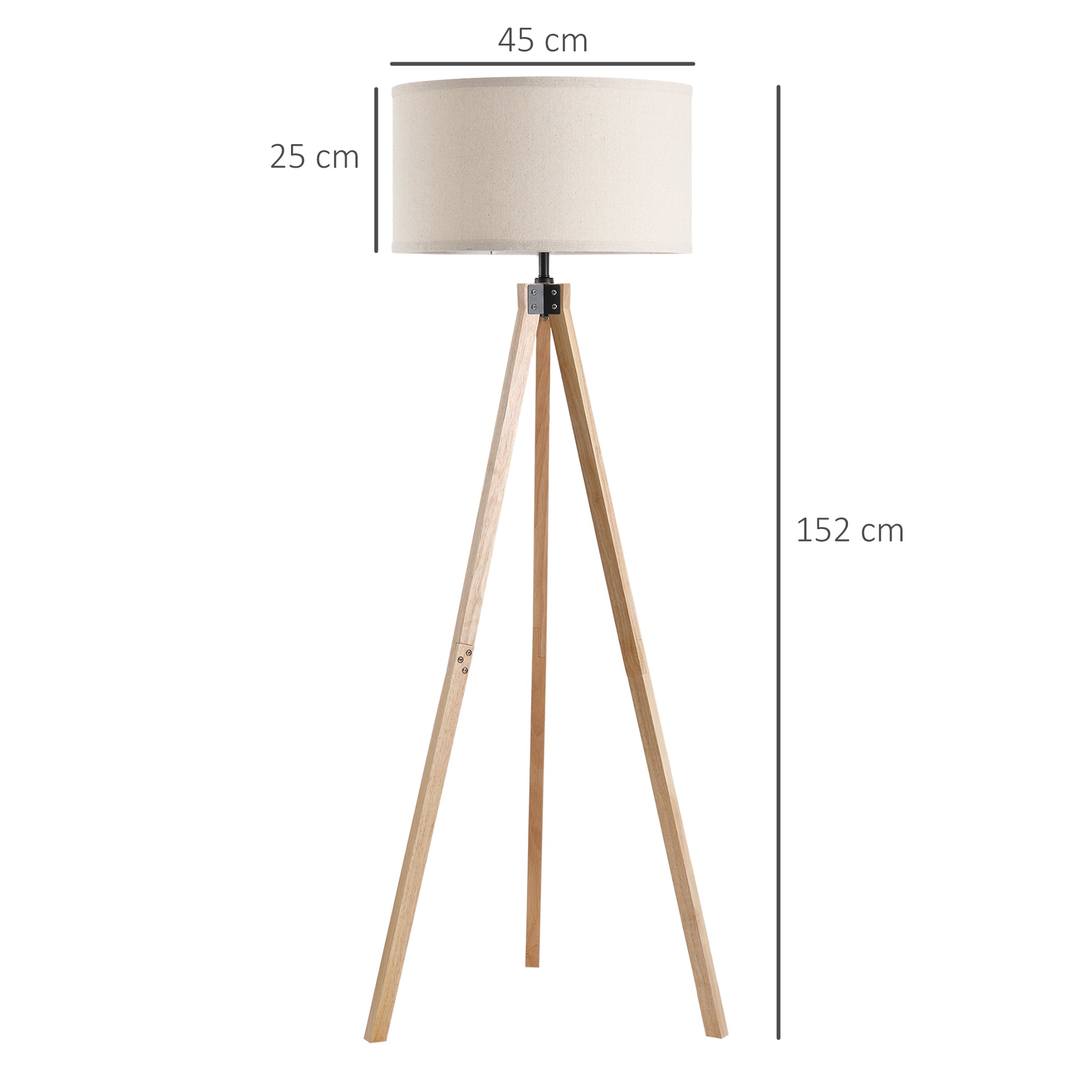 Floor Lamp with Elegant Wood Tripod, Free Standing E27 Bulb Lamp Versatile Use For Home Office - Beige