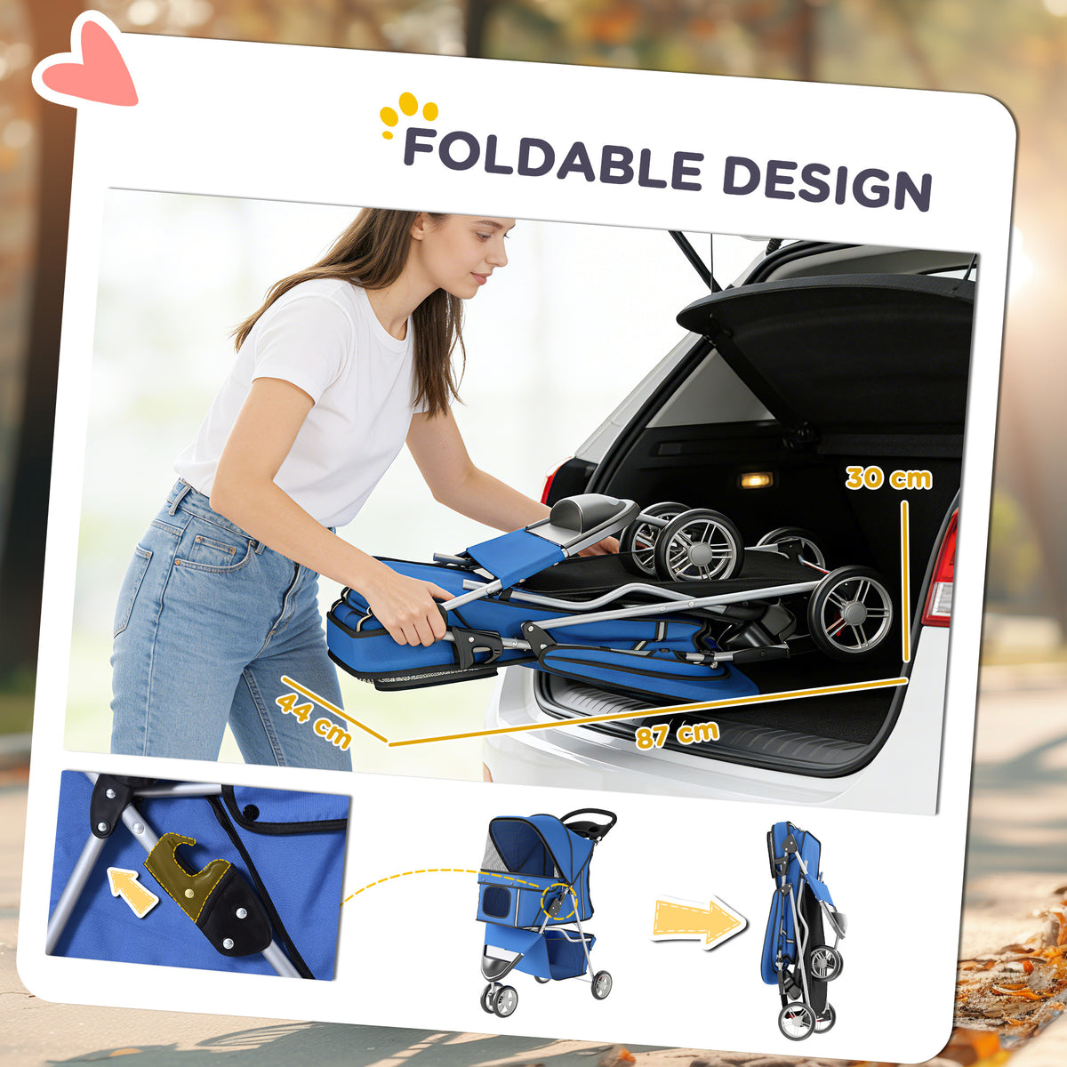 PawHut 3 Wheel Pet Stroller for Small and Miniature Dogs, Blue