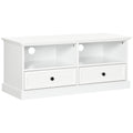 Modern TV Unit Cabinet for TVs up to 45 Inches, TV Stand with Drawers, Open Shelves, Cable Holes for Living Room, White