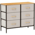 HOMCOM Fabric Chest of Drawers, Industrial Bedroom Dresser with 6 Fabric Drawers, Steel Frame and Wooden Top for Nursery, Living Room, Hallway, Cream White