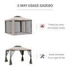 Outsunny Outdoor Gazebo, 2-tier Roof with Netting, 295L x 295W x 263Hcm-Taupe