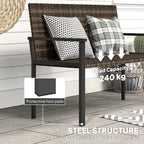 Outsunny 2 Seater Rattan Garden Bench, Outdoor Bench with Quick-Drying Cotton Padding, Wicker Garden Loveseat with Armrests, Steel Frame for Patio, Park, Mixed Brown