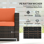 Outsunny 3 Seater Rattan Sofa All-Weather Wicker Weave Metal Frame Chair with Fire Resistant Cushio-Orange