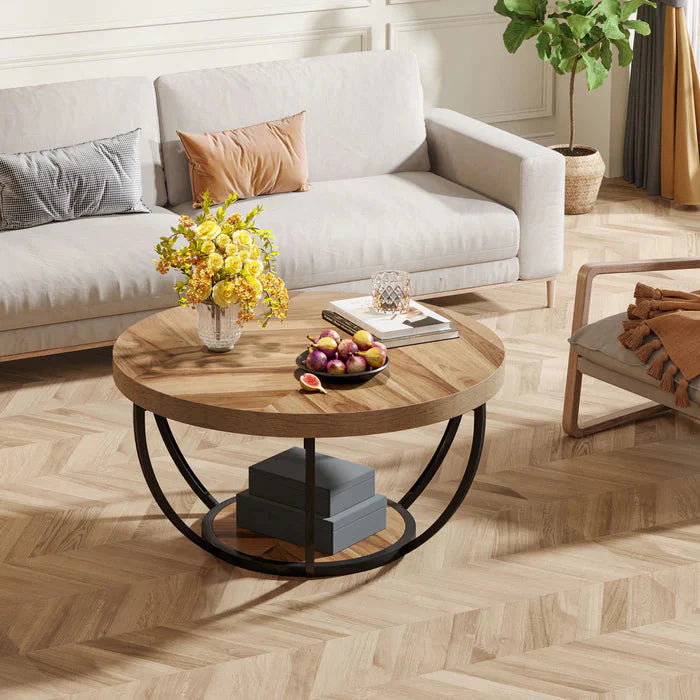 Coffee Table Round - with 2-Tier Shelves