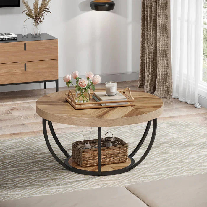 Coffee Table Round - with 2-Tier Shelves