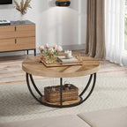 Coffee Table Round - with 2-Tier Shelves