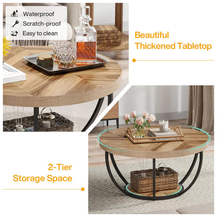 Coffee Table Round - with 2-Tier Shelves