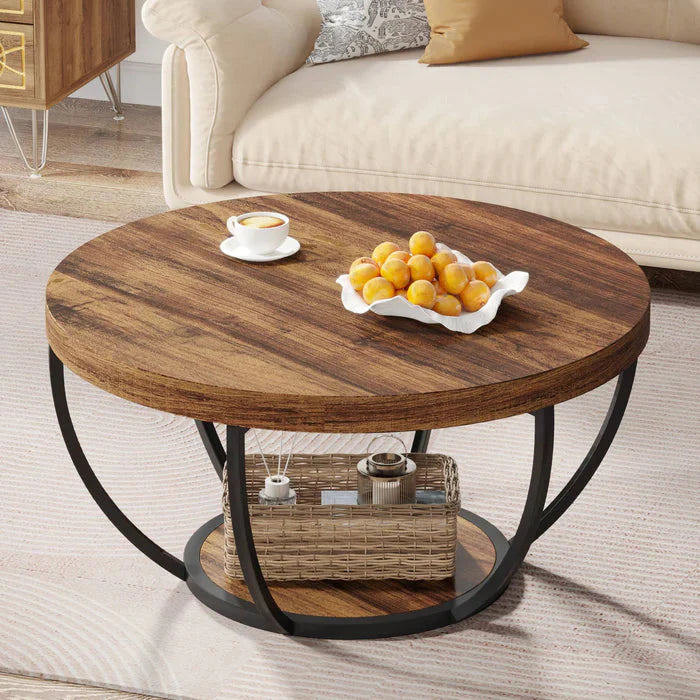 Coffee Table Round - with 2-Tier Shelves