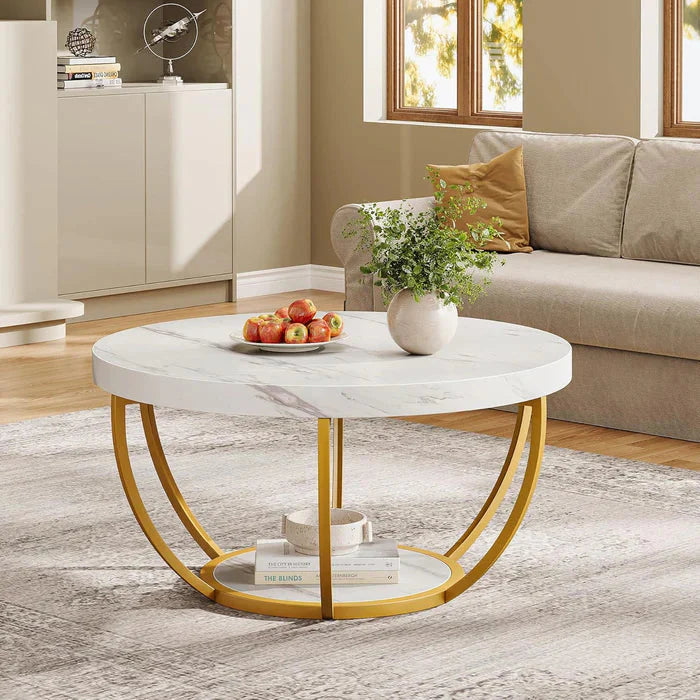 Coffee Table Round - with 2-Tier Shelves