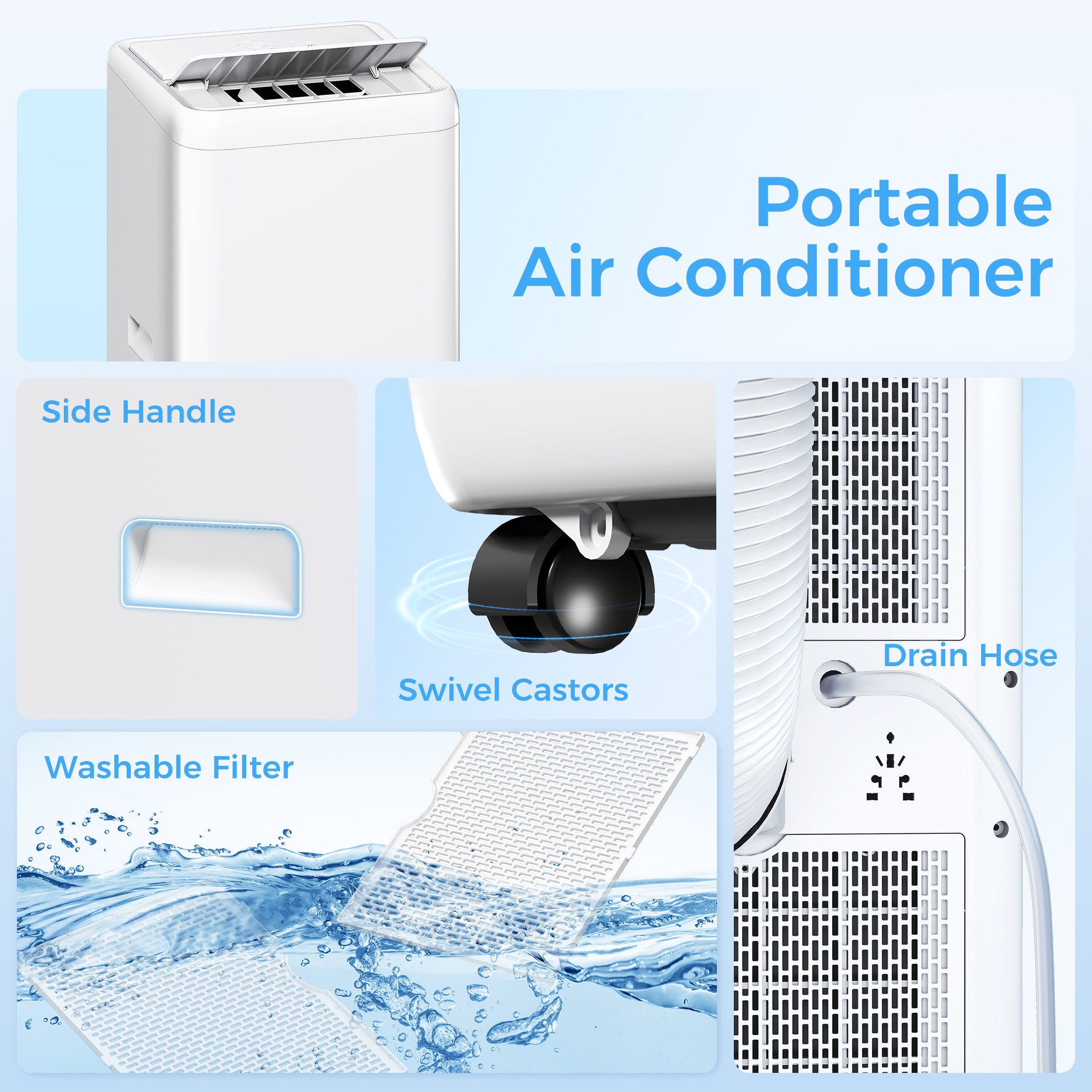 12,000 BTU 5-in-1 Mobile Air Conditioner, 35m² Radius - White