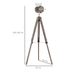 Industrial Tripod Floor Lamp, Nautical Searchlight with Adjustable Height, Wood Legs, E14 Lamp Base for Living Room, Bedroom, Grey and Bronze