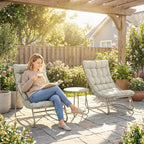 Outsunny 3 Piece Garden Bistro Set, Round Outdoor Bistro Table and Chairs Set for 2 with Texteline Seat and Cushions, Light Grey