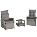 Outsunny 2 Seater Patio Wicker No installation Chaise Lounge Sofa Set with Fabric Cushion, Grey