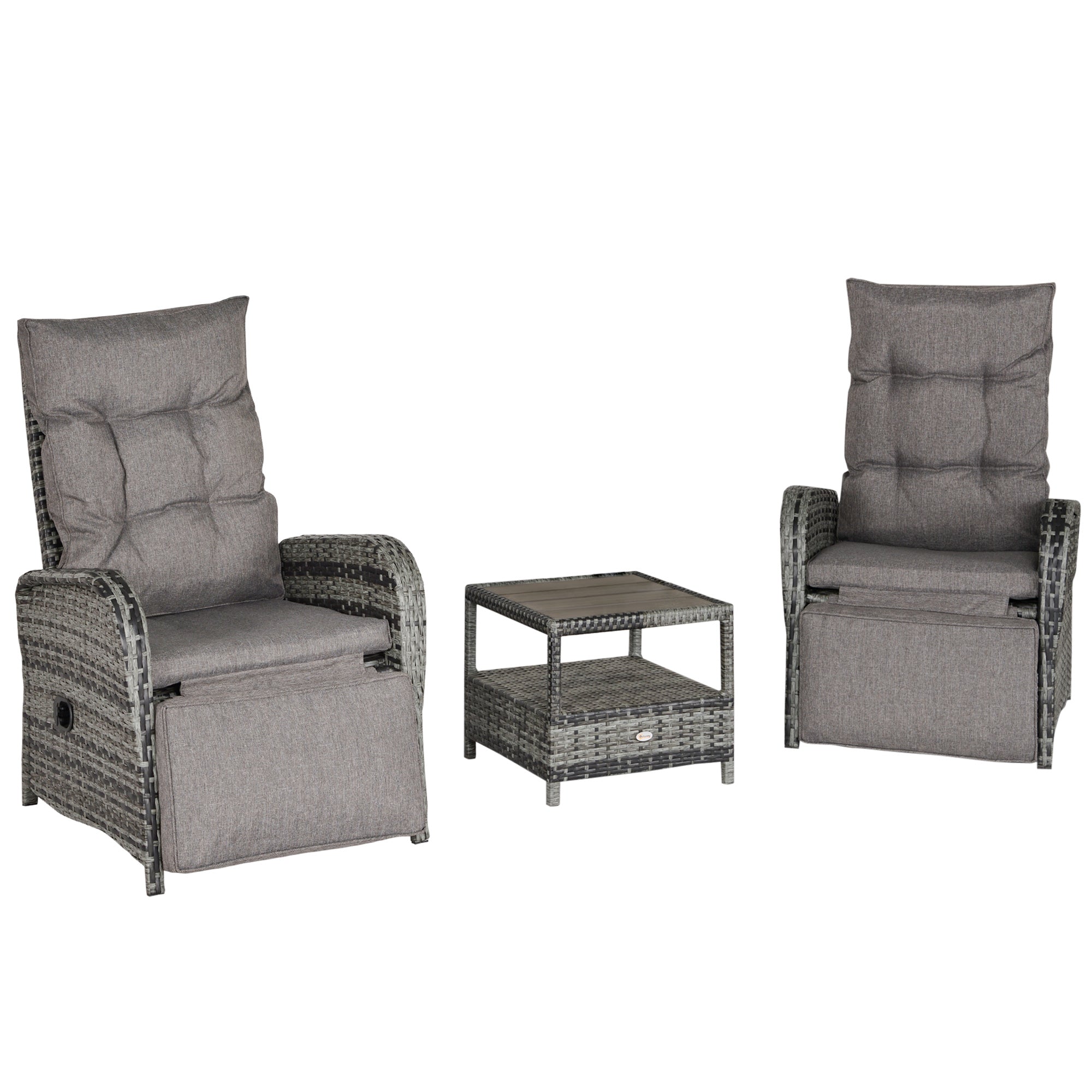 Outsunny 2 Seater Patio Wicker No installation Chaise Lounge Sofa Set with Fabric Cushion, Grey