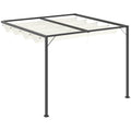 Outsunny 3 x 3(m) Outdoor Lean To Pergola Retractable Canopy Wall Mounted Gazebo Patio Shelter Sun Shade, Cream White