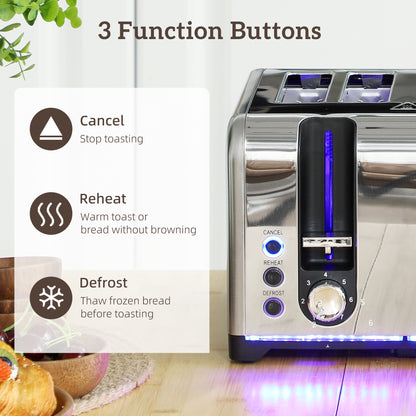Kettle and Toaster Set, 1.7L 3000W Rapid Boil Jug Kettle with Otter Thermostat, Limescale Filter, 4 Slice Toaster with 7 Browning Controls, Crumb Tray, LED Strip, Silver Tone