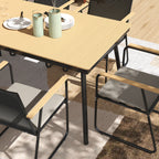 Outsunny 6 Seater Garden Dining Set with Soft Cushions, Rattan Backrest, Rectangular Plastic Top, Garden Furniture Set, Outdoor Dining Table and Chairs for Patio, Balcony, Poolside, Nature Wood Finish