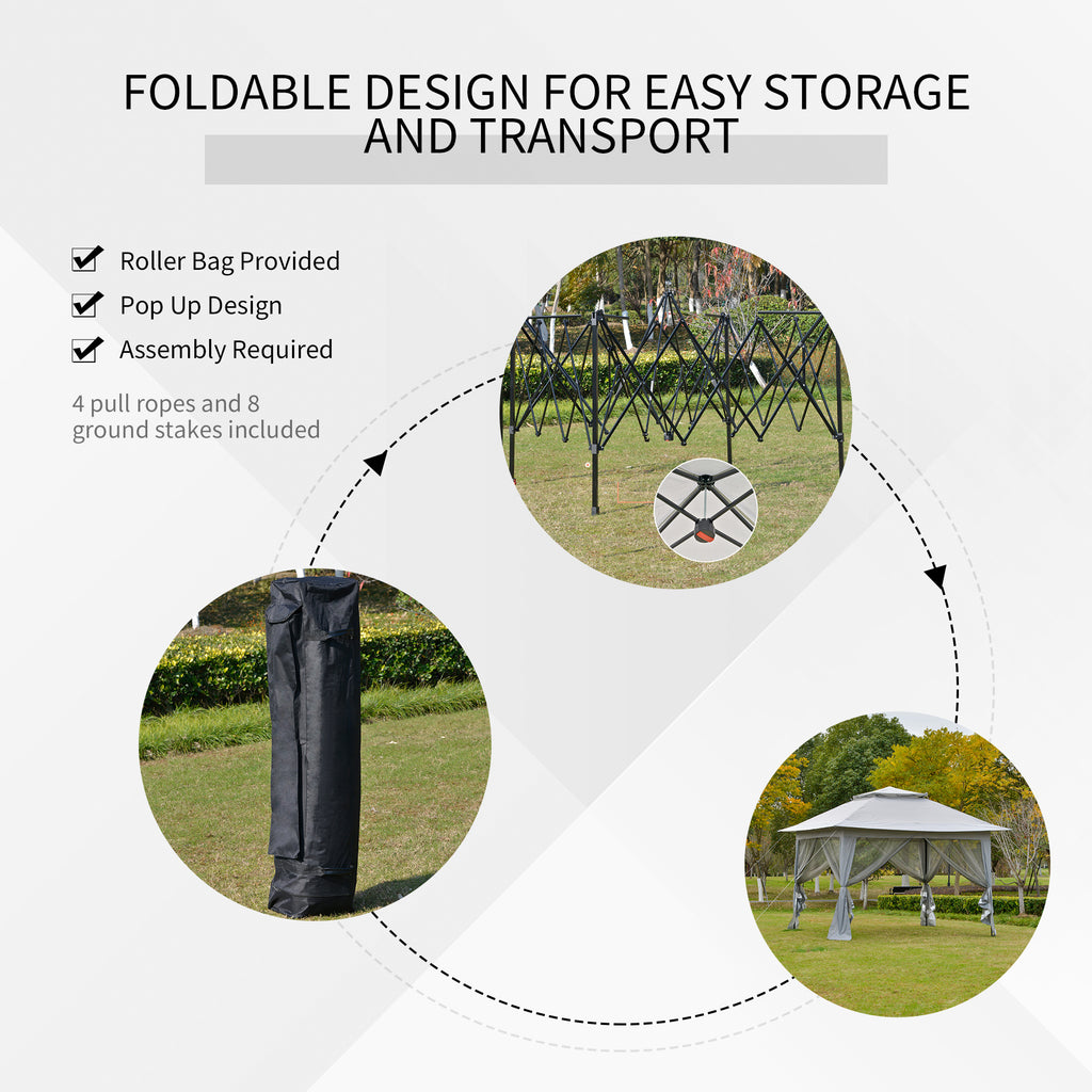 Outsunny 3.6 x 3.6 m Pop up Gazebo with Netting, Height Adjustable Party Tent Instant Canopy Sun Shade Shelter, Grey