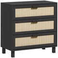 HOMCOM Rattan Bedroom Chest of Drawers, 3 Drawers Storage Unit, Boho Dresser for Living Room, Hallway, Black