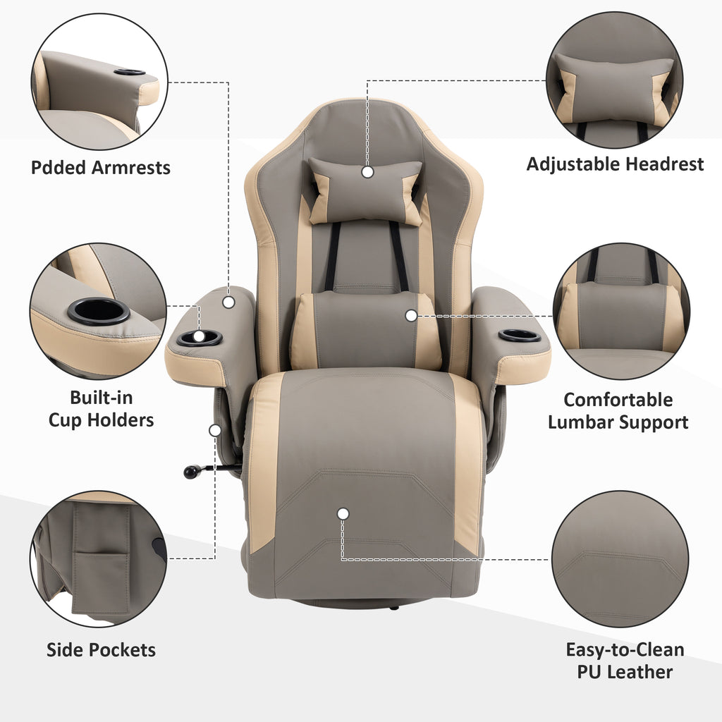 HOMCOM Manual Recliner Armchair PU Leather Lounge Chair w/ Adjustable Leg Rest, 135° Reclining Function, Grey