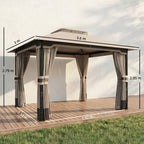 Outsunny 3 x 3.6 m Outdoor Garden Gazebo with Netting and Curtains, Double Roof Patio Gazebo Permanent Pavilion, Khaki