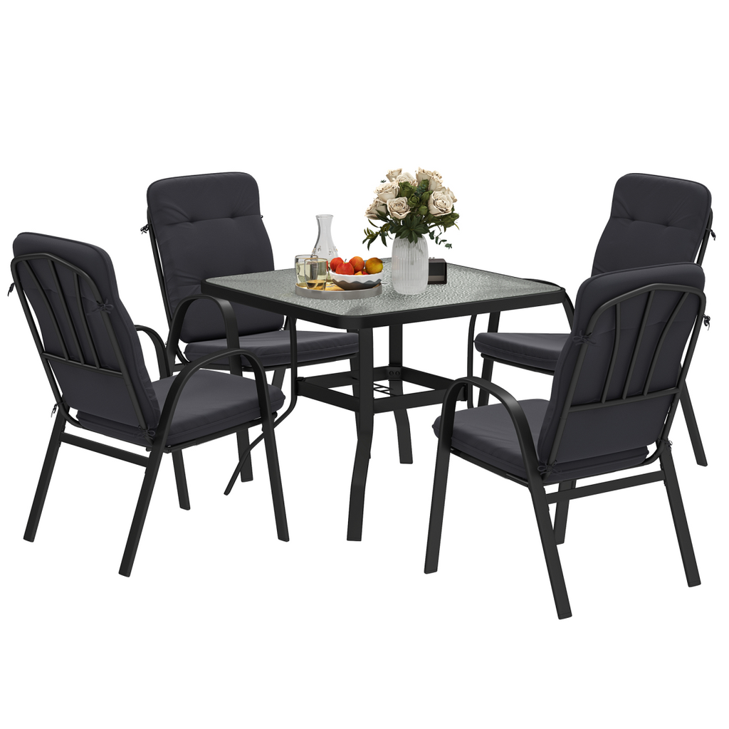 Patio Dining Set – Glass Table with Parasol Slot