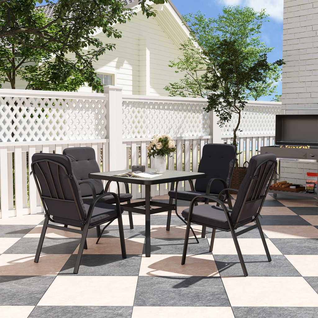 Patio Dining Set – Glass Table with Parasol Slot