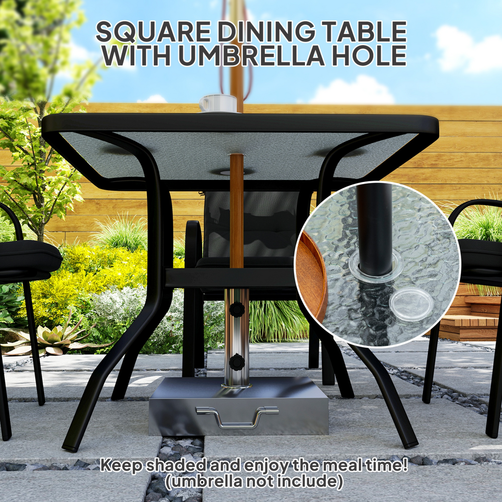 Patio Dining Set – Glass Table with Parasol Slot