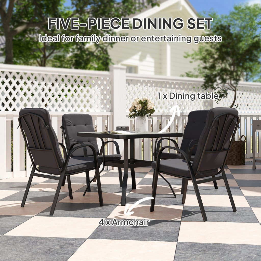 Patio Dining Set – Glass Table with Parasol Slot