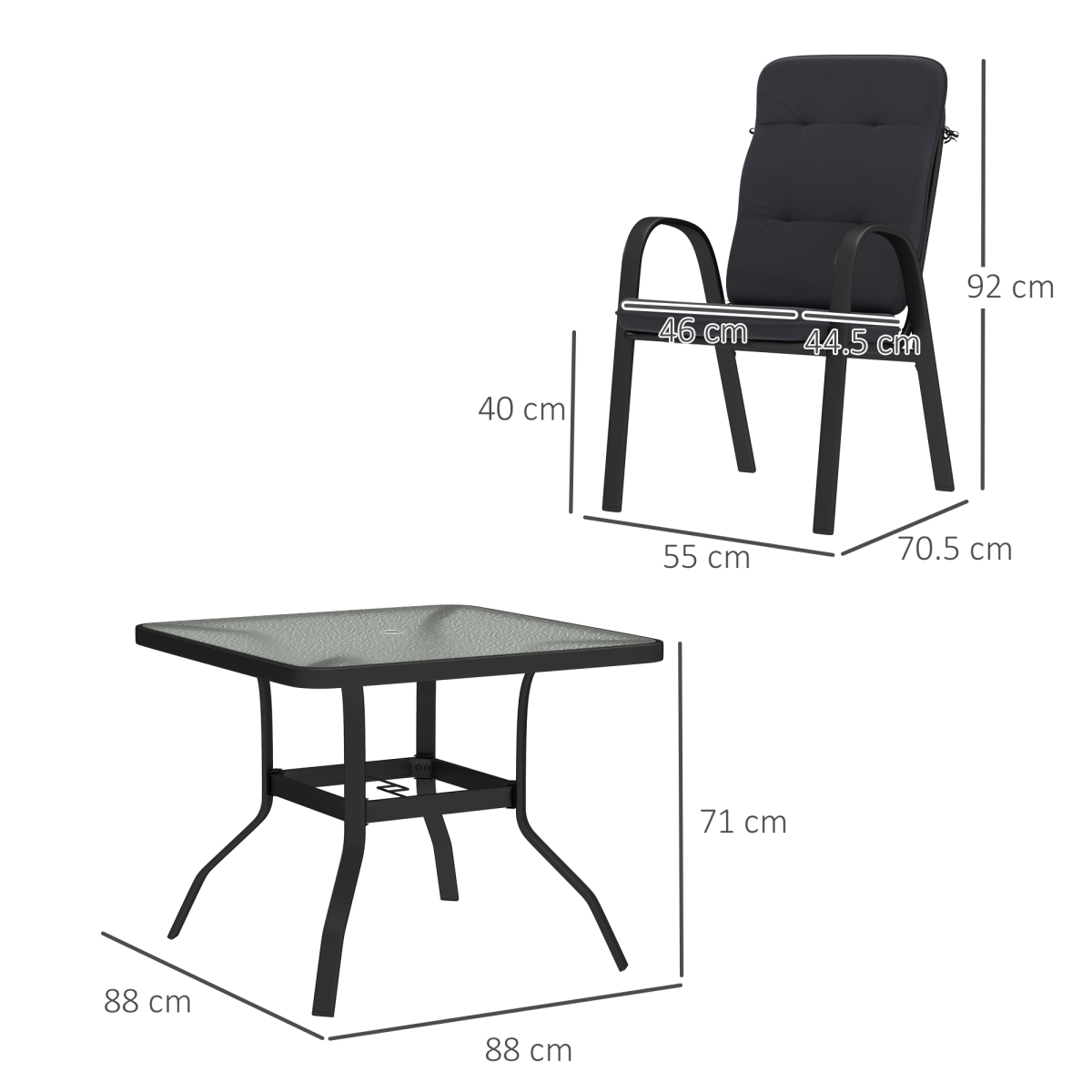 Patio Dining Set – Glass Table with Parasol Slot