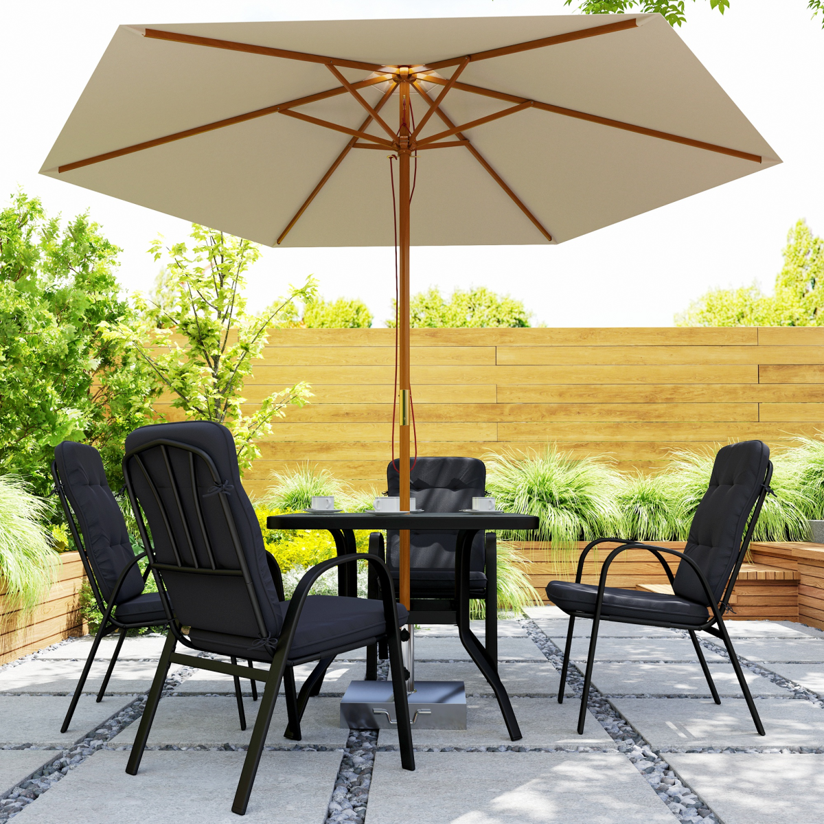 Patio Dining Set – Glass Table with Parasol Slot