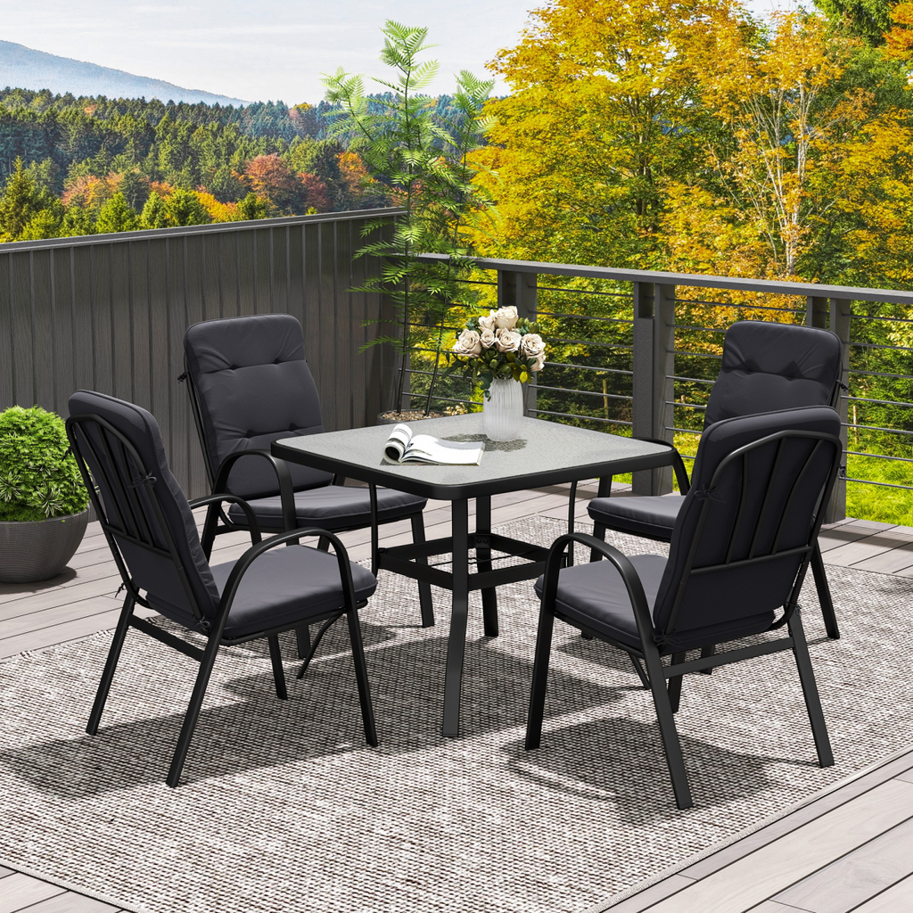 Patio Dining Set – Glass Table with Parasol Slot