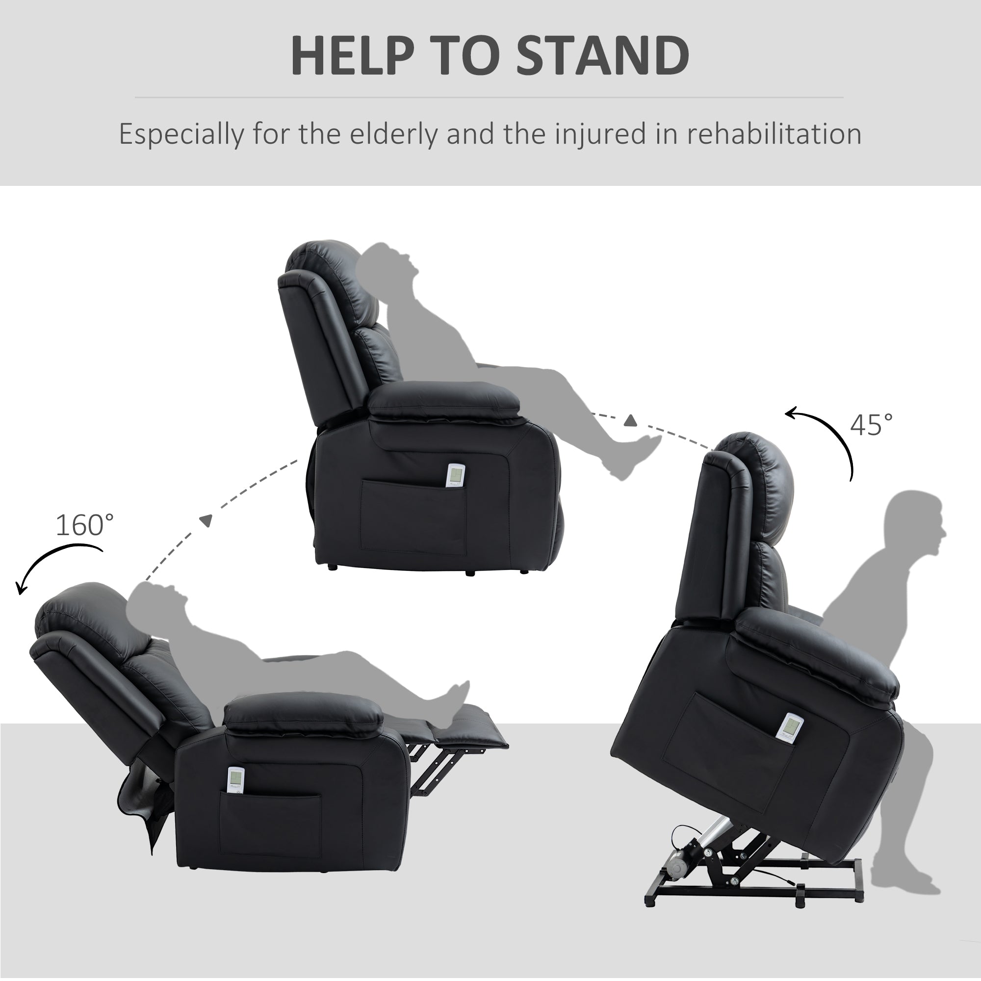 HOMCOM Riser and Recliner Chair with Vibration Massage, PU Leather Power Lift Chair for Elderly, Black