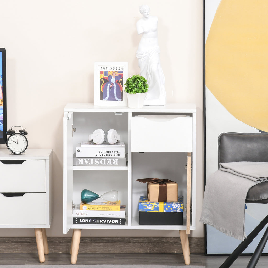 HOMCOM Sideboard Floor Cabinet Storage Cupboard with Drawer and Solid Wood Legs for Bedroom, Living Room, Entryway, Brown