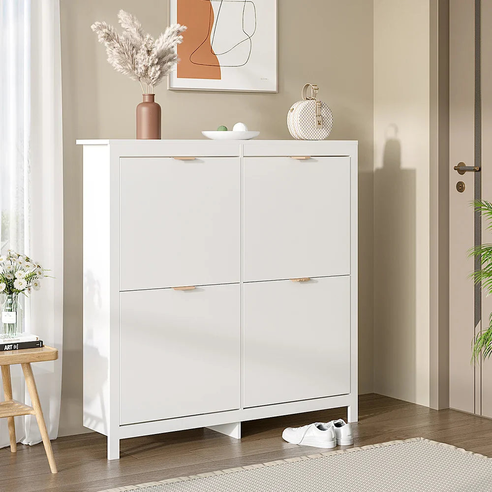 Flip Down Wooden Shoe Cabinet 4 Shelf