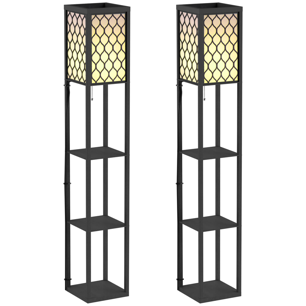 Three-Shelf Standing Lamps Set of 2 - Black